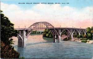 Postcard AL Selma Million Dollar Edmund Pettus Bridge Dixie Highway 1940s S74