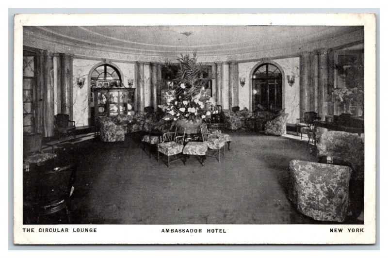 Circular Lounge Interior Ambassador Hotel New York City NY  UNP DB Postcard W19