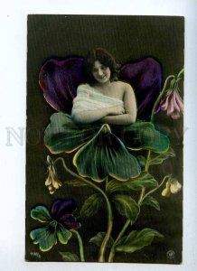 233834 Woman FAIRY as PANSY Flower Vintage PHOTO PC  