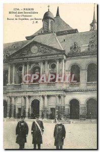 Old Postcard Paris Hotel des Invalides Court of Honor by Napoleon Statue of S...