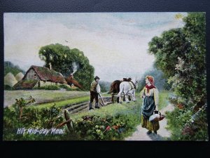 Rural Life - His Mid-day Meal PLOUGHING Shire Horses HARROWING c1911 Postcard