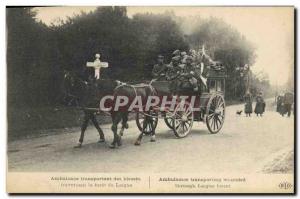 Postcard Old Sante Army Ambulance carrying wounded through the forest of Lang...