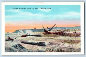 Virginia Minnesota Postcard Mesaba Mountain Open Pit Mine Locomotive Train 1940