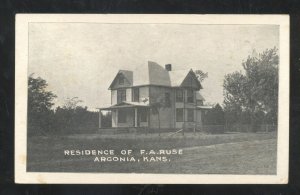 ARCONIA KANSAS RESIDENCE OF FA RUSE 1914 MANHATTAN VINTAGE POSTCARD