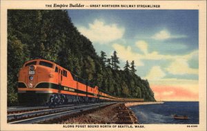 Seattle Washington WA Great Northern Railway Streamliner Train Linen Postcard