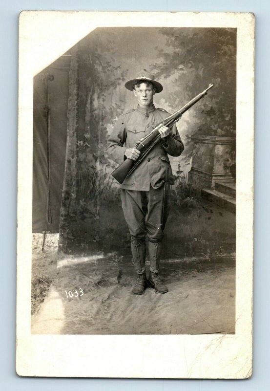 C.1910-20 RPPC U.S. Solder with Springfield Rifle Postcard P165