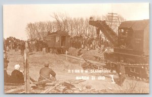 Gladbrook IA Crane Pulls Passenger Car From Train Wreck~RI/GW 1910 RPPC* REPRINT 