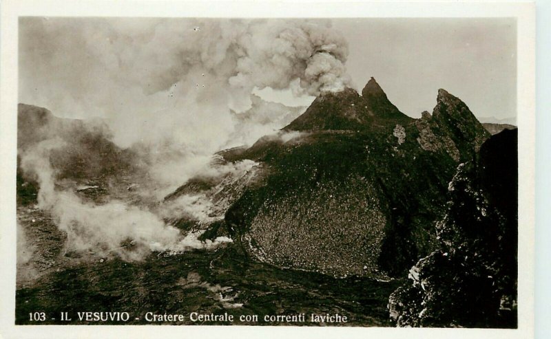 RPPC Postcard 103 Vesuvius Eruption Central Crater & Lava Flow, Naples Italy