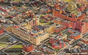CHICAGO, Illinois IL  COOK COUNTY HOSPITAL~Bird's Eye View c1940s Linen Postcard
