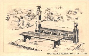 Lewes, UK England  LEWES CASTLE Whipping Post & Stocks  ARTIST SKETCH Postcard