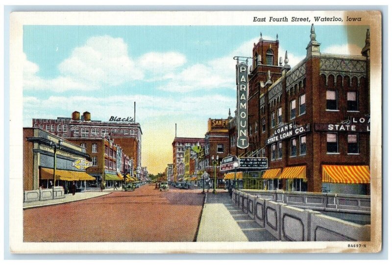 c1940 East Fourth Street Road Classic Cars Buildings Waterloo Iowa IA Postcard