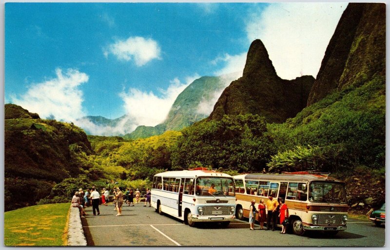 Maui's Iao Needle Volcanic Spire Park Landscaped Tropical Trees Hawaii Postcard