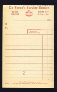 1960's De Forno's Service Invoice/Bill, American Oil, Salina, Penns...