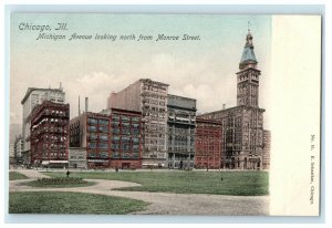 c1905 Chicago IL, Michigan Avenue Looking North From Monroe Street Postcard 
