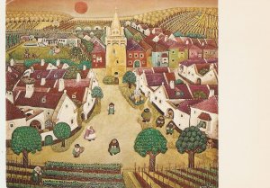 Breitenbrunn, by Gottfried Kumpf Naive painting, modern German  Postcard.