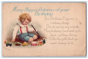 c1910s Birthday Little Boy Playing Train Ellen Clapsaddle Artist Signed Postcard 