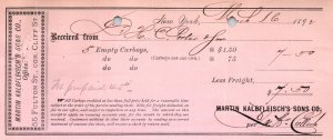 Martin Kalbfleisch's Chemists New York NY Receipt 1892