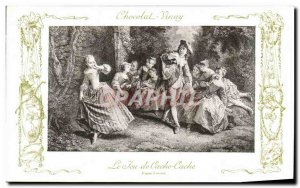 Postcard Old Advertisement Fancy Chocolate Vivay Cache Cache game Lancret