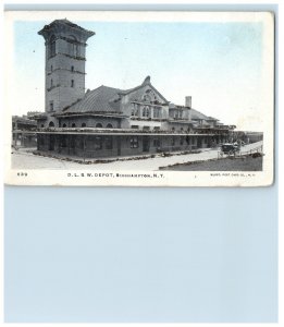 c1905 D. L. & W. Depot Train Station Binghampton New York NY Glitter Postcard