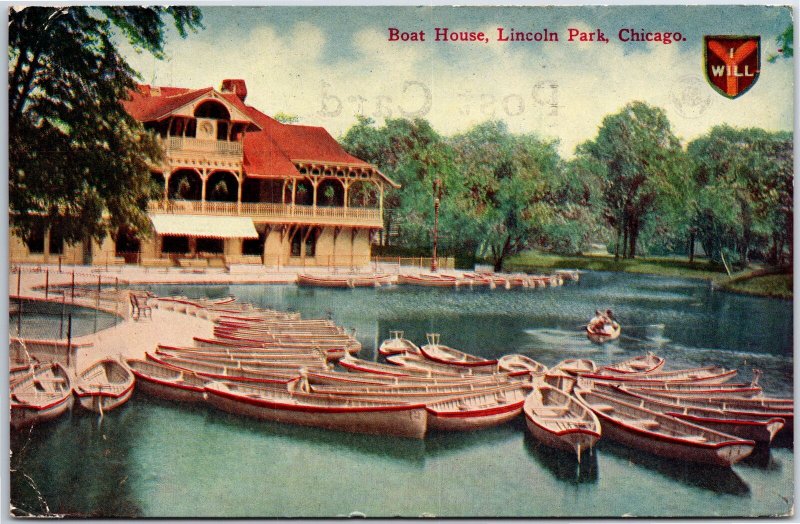 VINTAGE POSTCARD BOATS AND THE BOAT HOUSE AT LINCOLN PARK CHICAGO POSTED 1911 DB