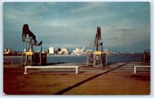 LONG BEACH, CA California ~ OIL WELLS in HARBOR c1950s Crocker Co. Postcard