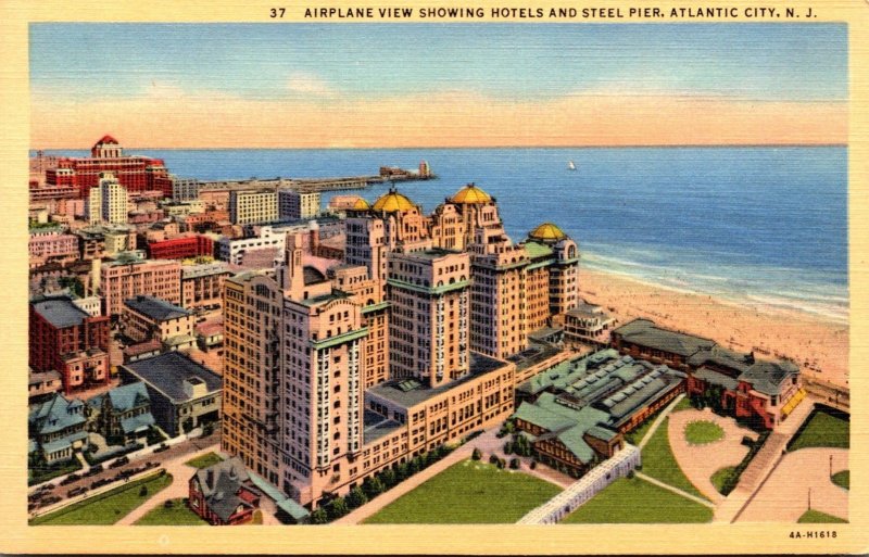 New Jersey Atlantic City Airplane View Showing Hotels and Steel Pier Curteich