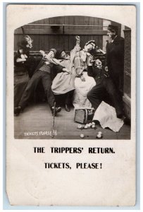 c1905 Bamforth Co. The Trippers' Return. Tickets, Please! RPPC Photo Postcard