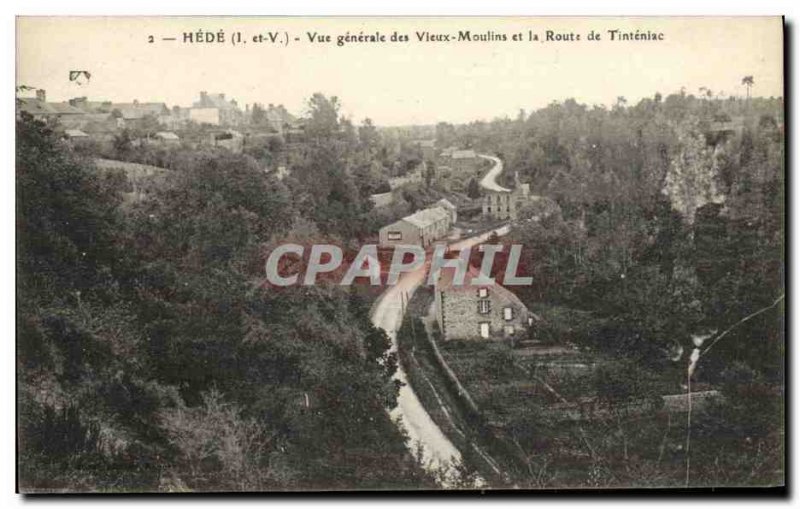 Old Postcard Hede General view of Old Mills and the Route of Tinteniac