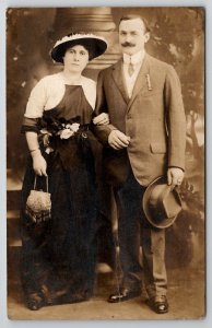 RPPC Edwardian Woman With Beautiful Beaded Purse Gentleman Studio Postcard M25