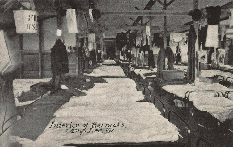 Interior of Barracks, Camp Lee, Virginia, World War II Era Postcard, Unused