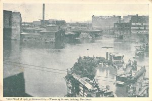 c.'08, Flood Wyoming Street, looking Northeast, MSG,Kansas City MO, Old Postcard