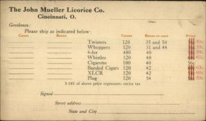 John Mueller Licorice Co Cincinnati OH Candy Industry Order Postal Card