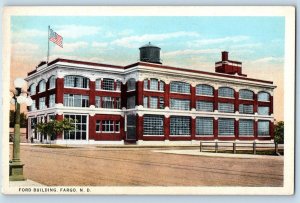 Fargo North Dakota Postcard Ford Building Exterior Roadside c1920s Antique Flag
