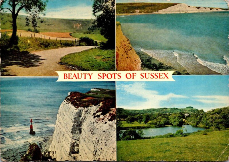 England Sussex Beauty Spots The Seven Sisters Beachy Head Long Man Of Wilming...