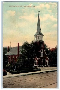 1911 Catholic Church Exterior Roadside Waterville Maine ME Posted Trees Postcard