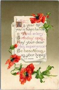 birthday postcard - As year by year is taken hence -- S. K. Cowan poem