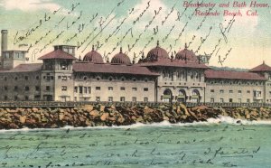 Vintage Postcard 1910 Breakwater and Bath House Redondo Beach California CA