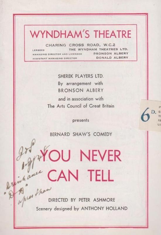 Bernard Shaw You Can Never Tell Wyndhams London Theatre Programme