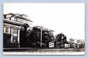 RPPC 2nd Ave Street View Rock Pile Prince Rupert BC Canada Postcard N14