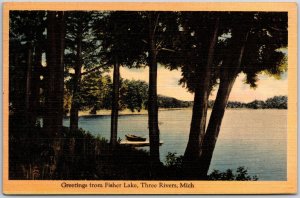 Three Rivers Michigan, 1941 Greetings From Fisher Lake, Nature, Vintage Postcard