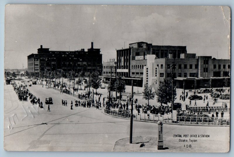 Osaka Japan Postcard Central Post Office & Station c1950's Posted RPPC Photo