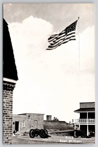 Fort McHenry MD RPPC Flag and Cannons Real Photo Postcard J23