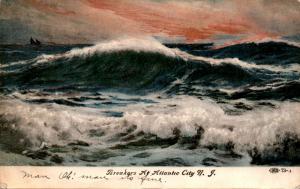 Breakers at Atlantic City, Ocean Waves c1907 Vintage Postcard F20