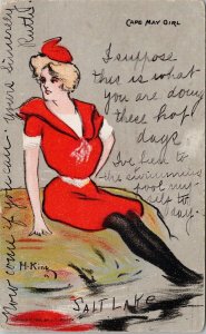 Cape May Girl Salt Lake Bathing Beauty H. King Artist Postcard G43