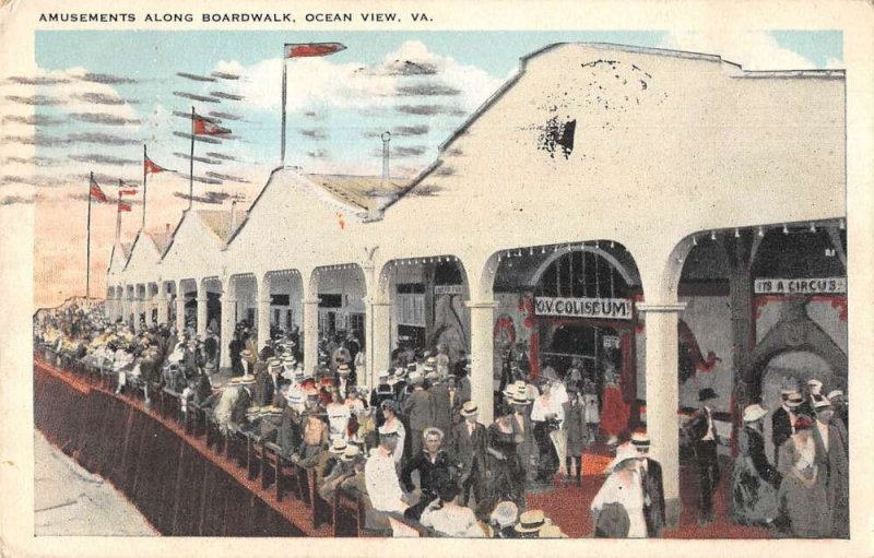 Ocean View Virginia Amusements Along Boardwalk Vintage Postcard AA19387 