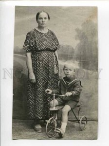 3045712 Granny & Boy on BICYCLE vintage Real PHOTO