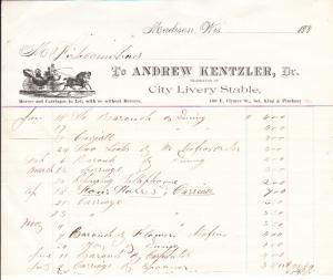Madison Wisconsin Livery Bill 1880's