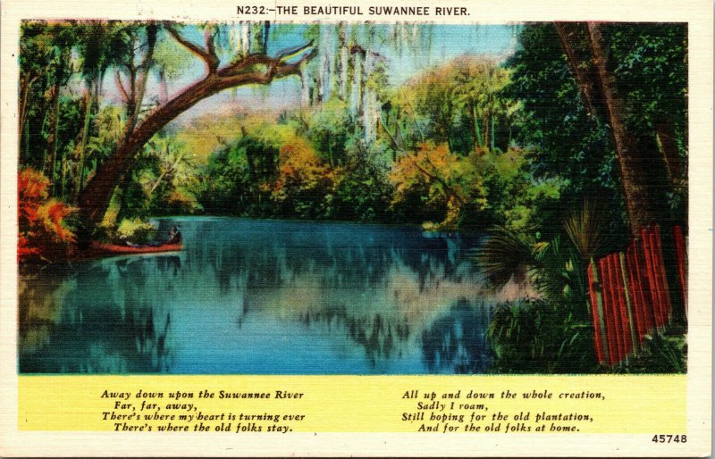 Vtg 1930s The Beautiful Suwannee River Song Lyrics Florida FL Postcard