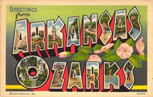 Beautiful Linen Large Letter, Ozarks, Arkansas, AR,,Msg,CT Publ, Old Postcard