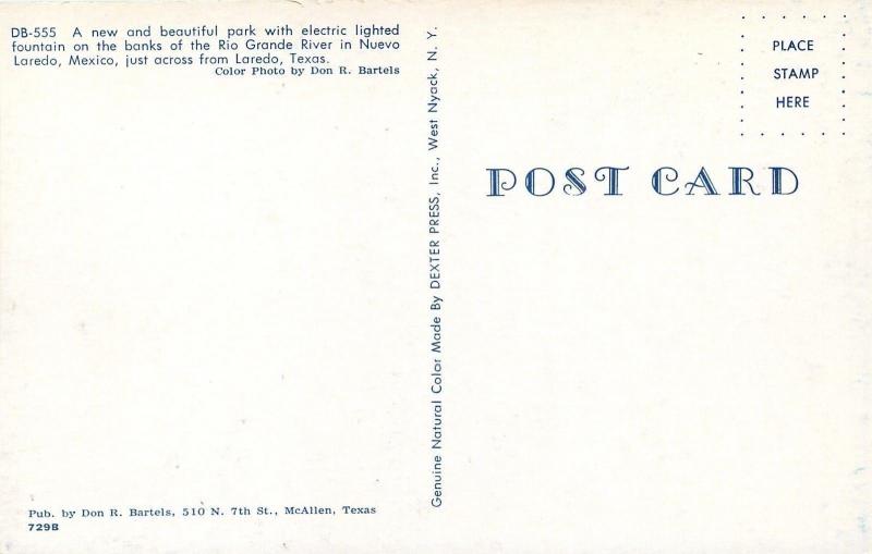 Nuevo Laredo Mexico Texas~Park With Lighted Fountain~1950s Postcard